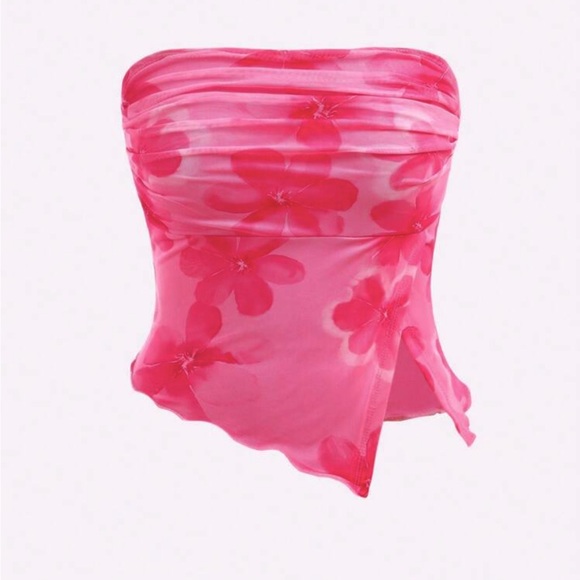 Tops - Floral Pink Strapless Top